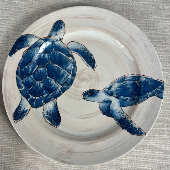 Sigrid Olsen Melamine Salad Plates Sea Turtles Blue Tan Coastal Set of 4 NEW - Picture 3 of 3